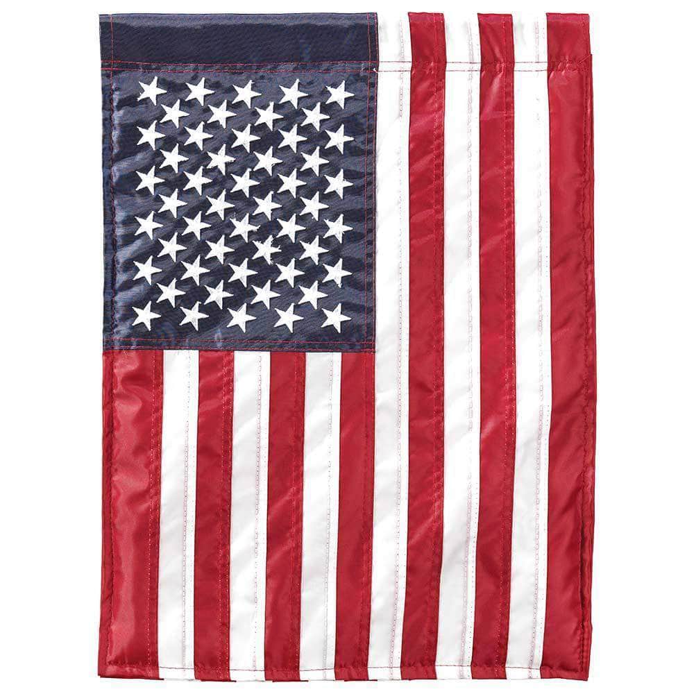 American flag with vibrant design, intricate embroidery, and durable construction for patriotic outdoor decor.