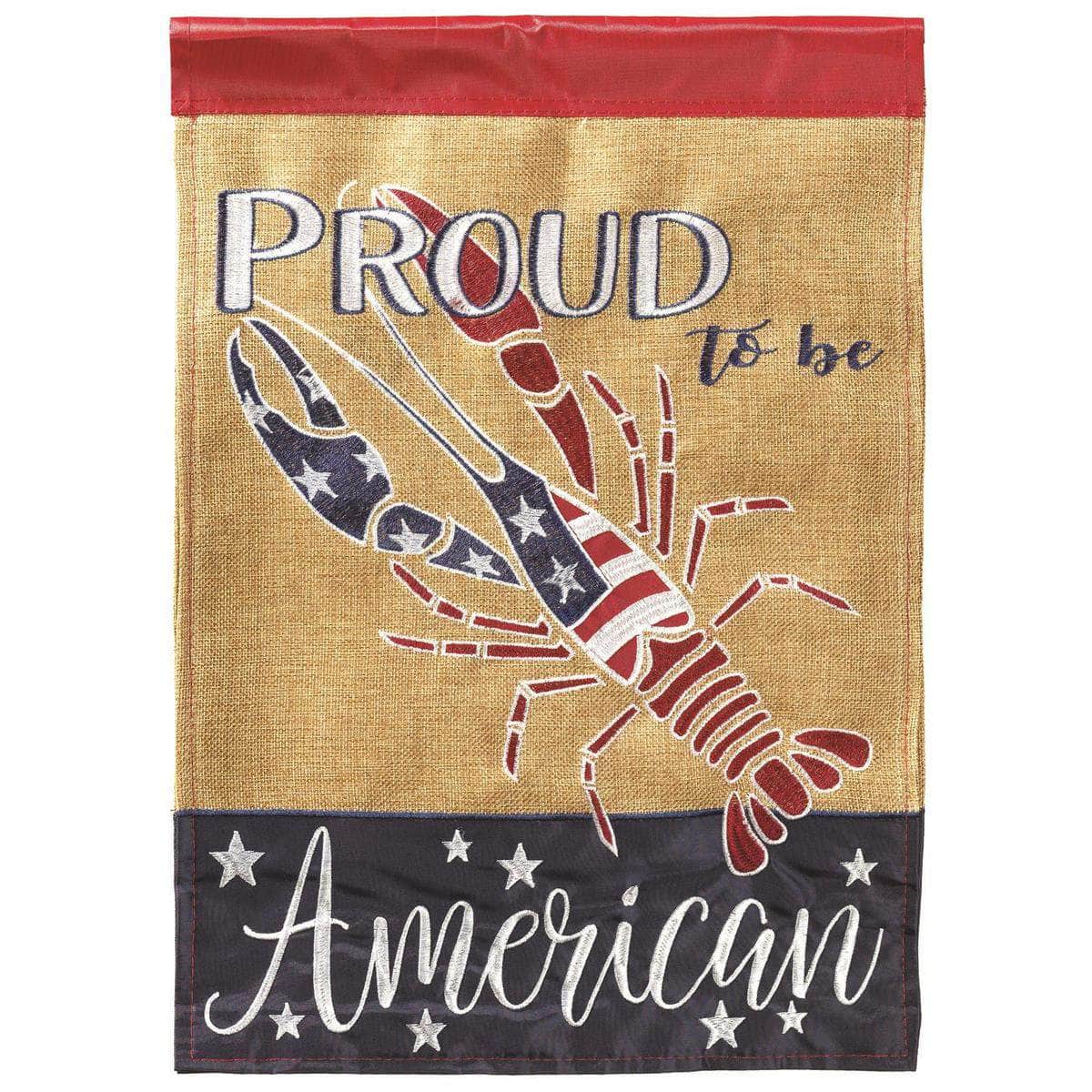 Crawfish Proud American flag with vibrant colors, intricate embroidery, and durable construction for patriotic Southern outdoor decor.