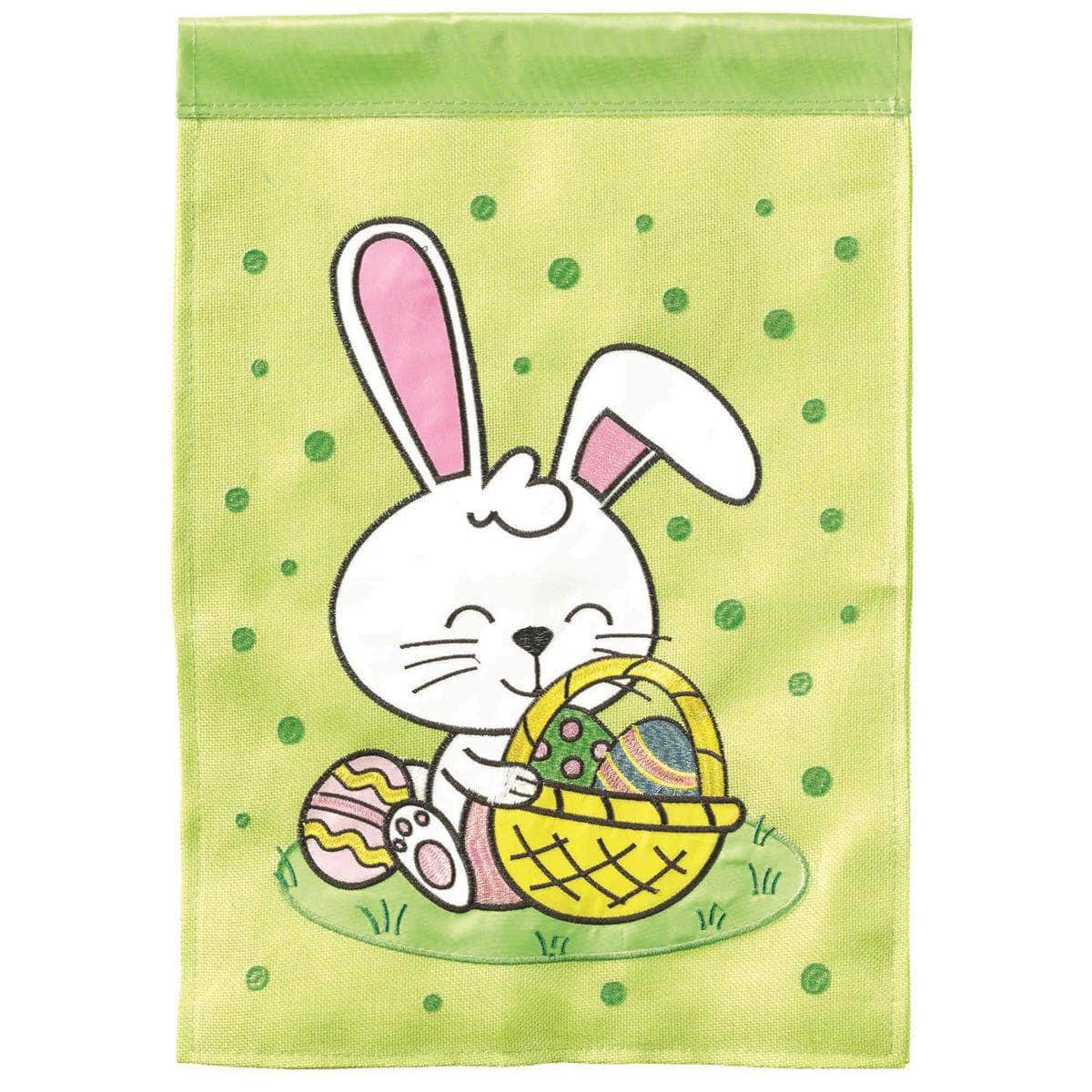Easter Bunny flag with vibrant design, intricate embroidery, and durable construction for Easter outdoor decor.