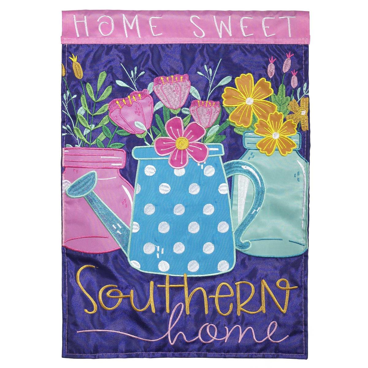 Home Sweet Southern flag with vibrant design, intricate embroidery, and durable construction for Southern outdoor decor.