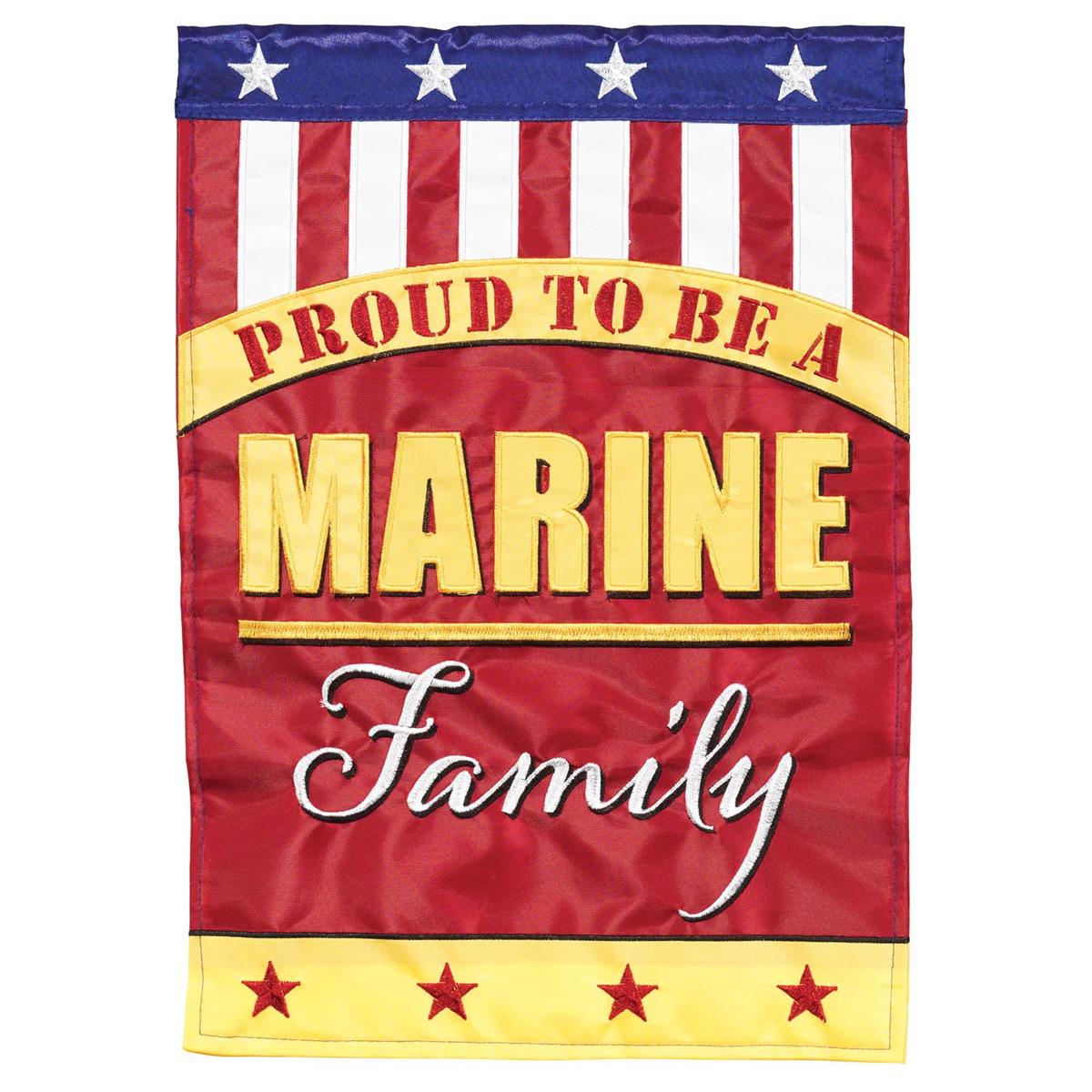 Marines Family flag with vibrant design, intricate embroidery, and durable construction for patriotic military decor.