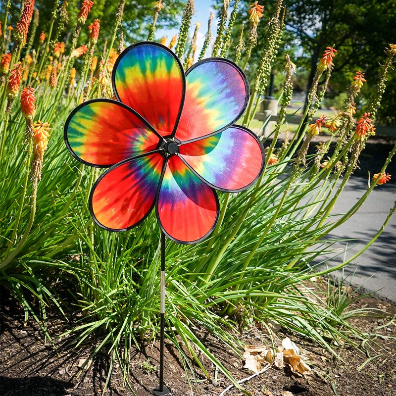 Outdoor Image of 19 inch Tie Dye Daze Flower Wheel Ground Spinner