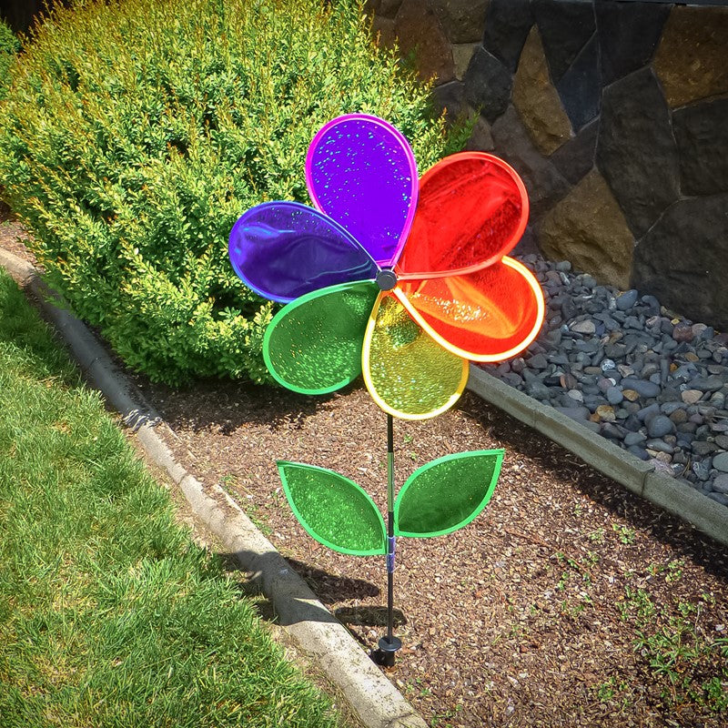 Outdoor Photo of 19 inch 19" Rainbow Glitter Flower Wheel Ground Spinner