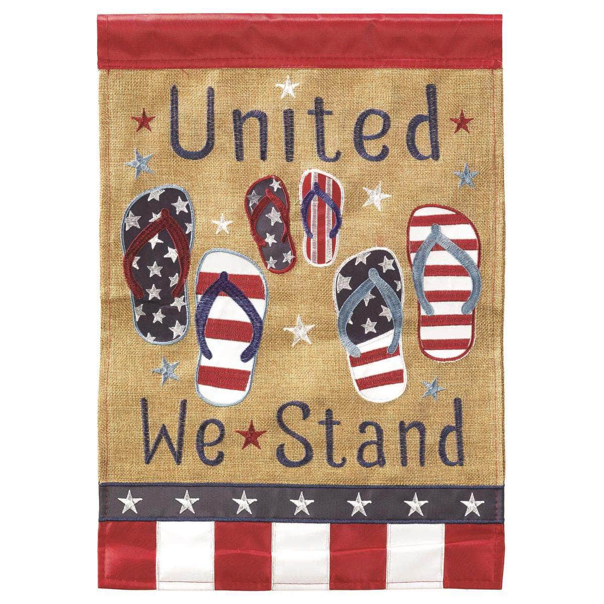 Patriotic Flip Flops flag with vibrant design, intricate embroidery, and durable construction for summer patriotic outdoor decor.