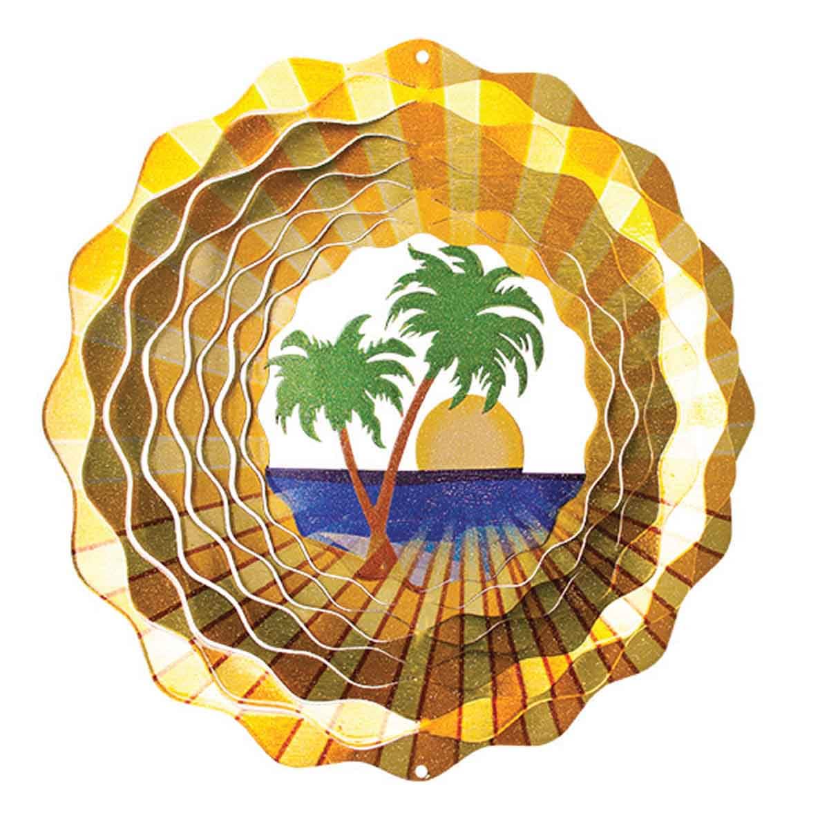 12-inch palm tree metal spinner creates an animated effect, adding vibrant color and dynamic motion to your garden, patio, or outdoor decor with a tropical design.