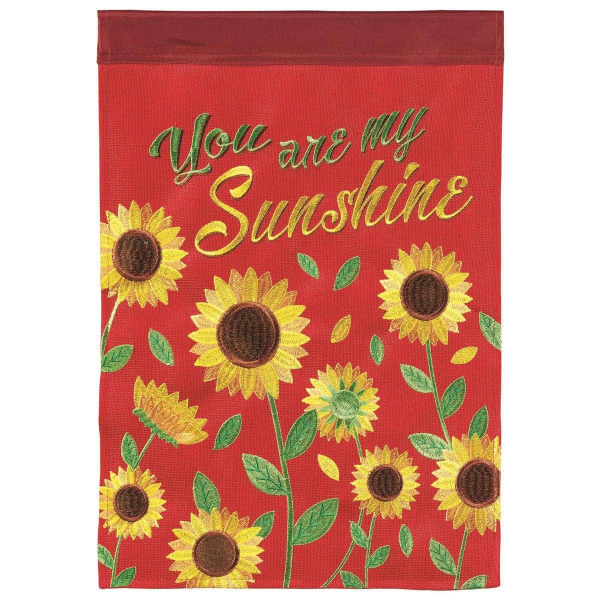 Sunflowers You Are Sunshine flag with vibrant design, intricate embroidery, and durable construction for cheerful outdoor decor.