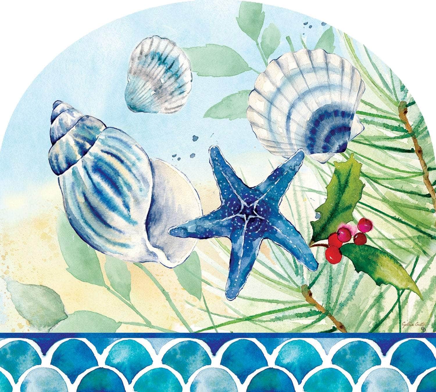 Beachy Christmas Arbor Mate 9.25" x 7.5" PVC panel, durable and weatherproof, perfectly fits the Arbor Mate Holder for festive outdoor décor.