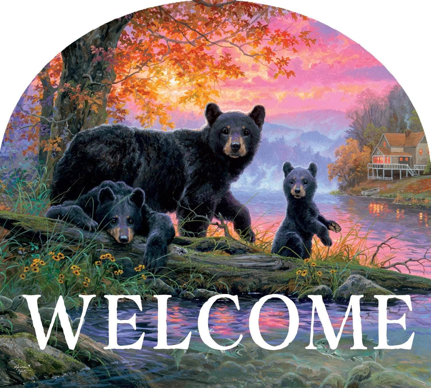 Bear Family Arbor Mate 9.25" x 7.5" PVC panel, durable and weatherproof, perfectly fits the Arbor Mate Holder for rustic outdoor décor.