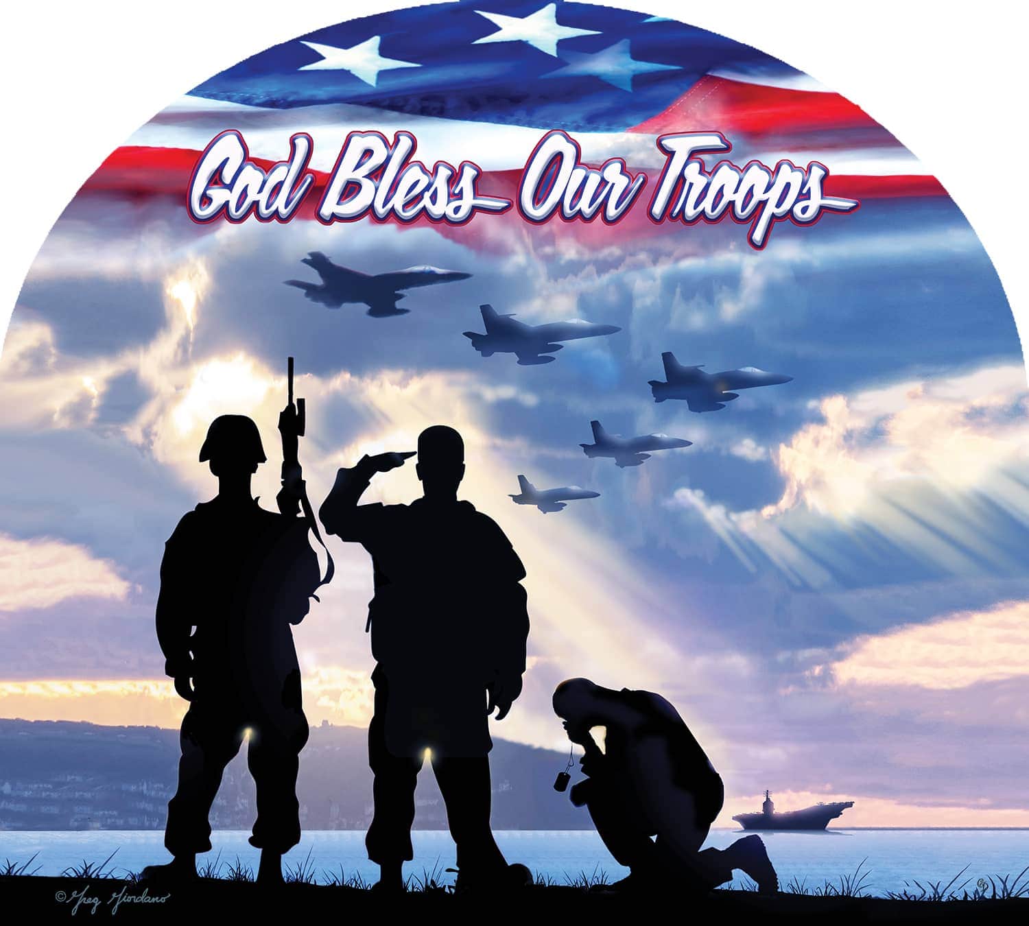 Bless Our Troops Arbor Mate 9.25" x 7.5" PVC panel, durable and weatherproof, perfectly fits the Arbor Mate Holder for patriotic outdoor décor.