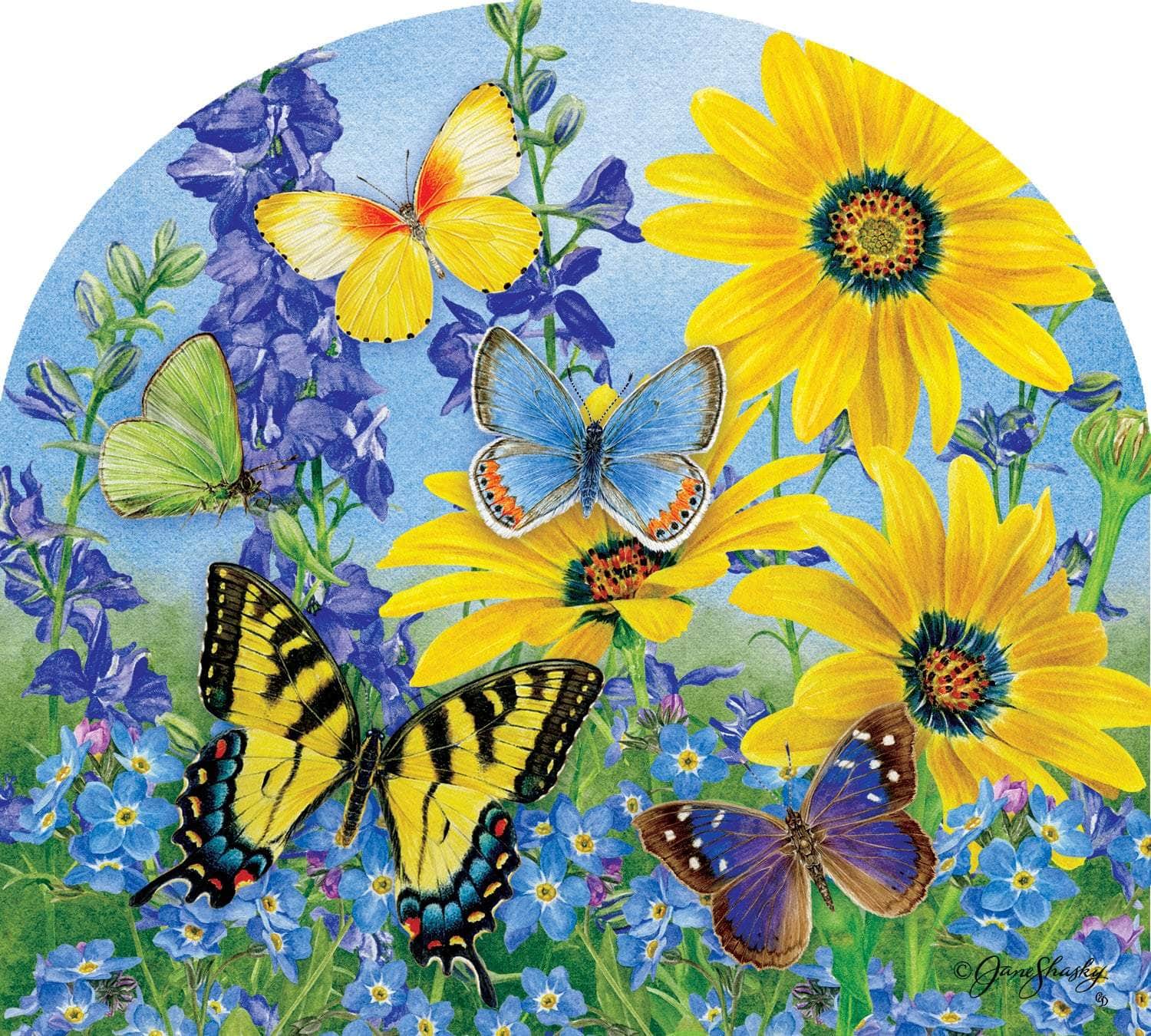 Blue & Yellow Butterflies Arbor Mate 9.25" x 7.5" PVC panel, durable and weatherproof, perfectly fits the Arbor Mate Holder for colorful outdoor décor.