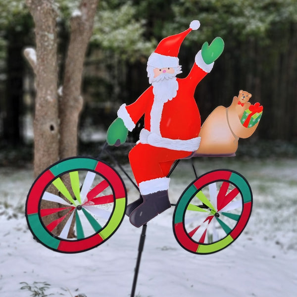 30 in. Bike Spinner - Santa with festive design, perfect for outdoor Christmas or holiday decor.