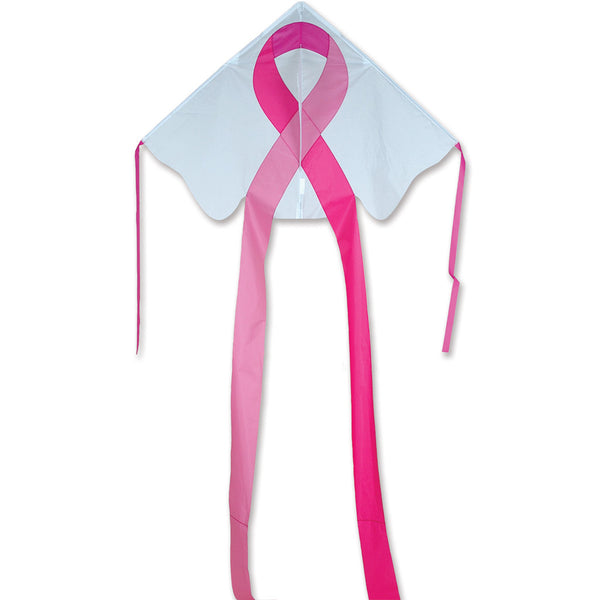 Large Easy Flyer Kite - Pink Ribbon with empowering design, perfect for stable flying in winds from 5 to 18 mph.