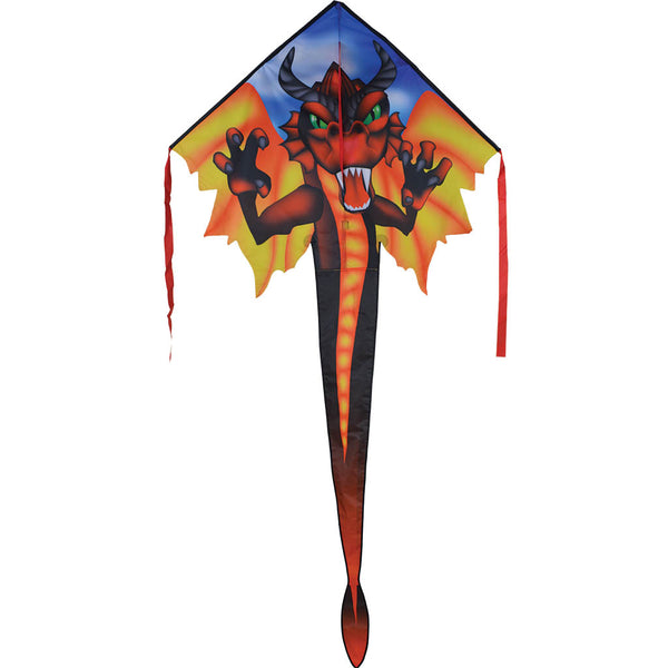 Large Easy Flyer Kite - Red Dragon with vibrant design, perfect for stable flying in winds from 5 to 18 mph.