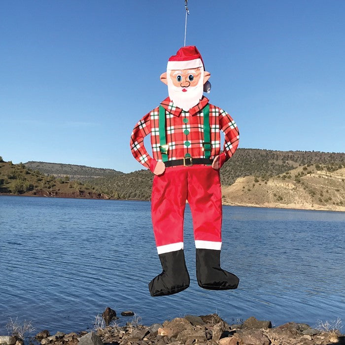 Hipster Santa Wind Friend fluttering outdoors, adding a quirky and festive touch to your garden or porch for a modern holiday vibe.