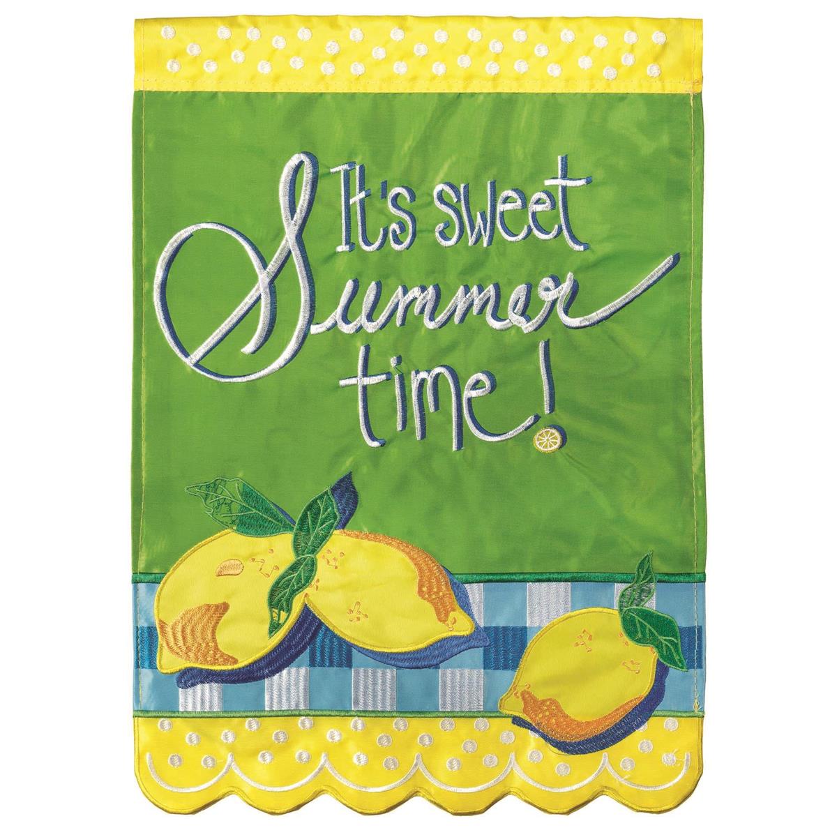 It's Sweet Summer 29x42 Flag featuring double applique design, durable polyester, and vibrant embroidery for cheerful summer outdoor décor.