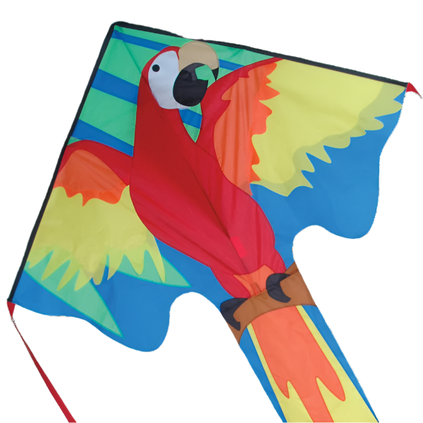 Large Easy Flyer Kite - Macaw with vibrant design, perfect for stable flying in winds from 5 to 18 mph.