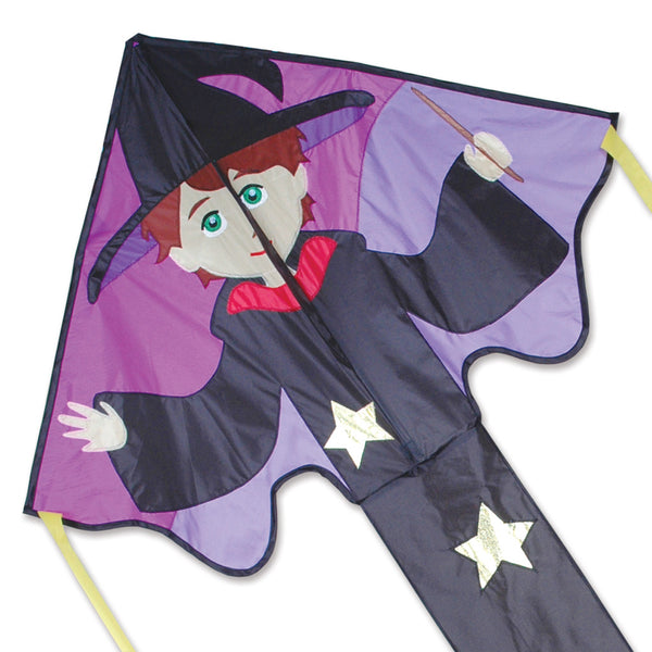 Large Easy Flyer Kite - Ned Wizard with whimsical design, perfect for stable flying in winds from 5 to 18 mph.