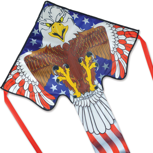 Large Easy Flyer Kite - Patriotic Eagle with bold design, perfect for stable flying in winds from 5 to 18 mph.