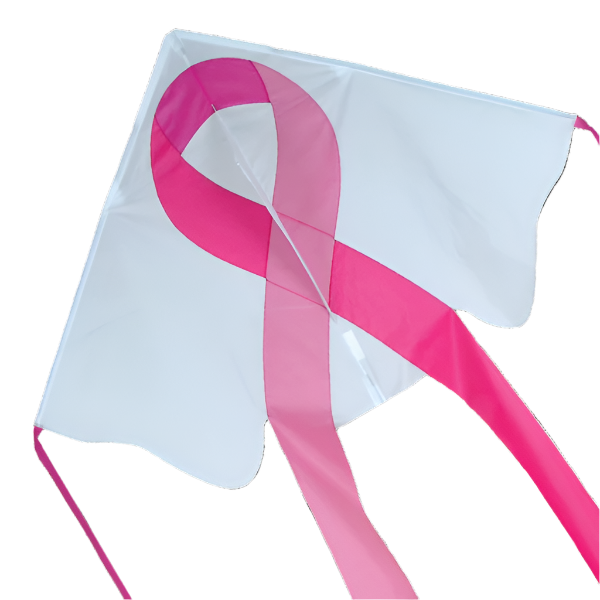 Large Easy Flyer Kite - Pink Ribbon with empowering design, perfect for stable flying in winds from 5 to 18 mph.