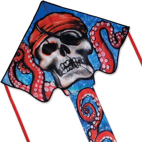 Large Easy Flyer Kite - Pirate Octopus with whimsical design, perfect for stable flying in winds from 5 to 18 mph.