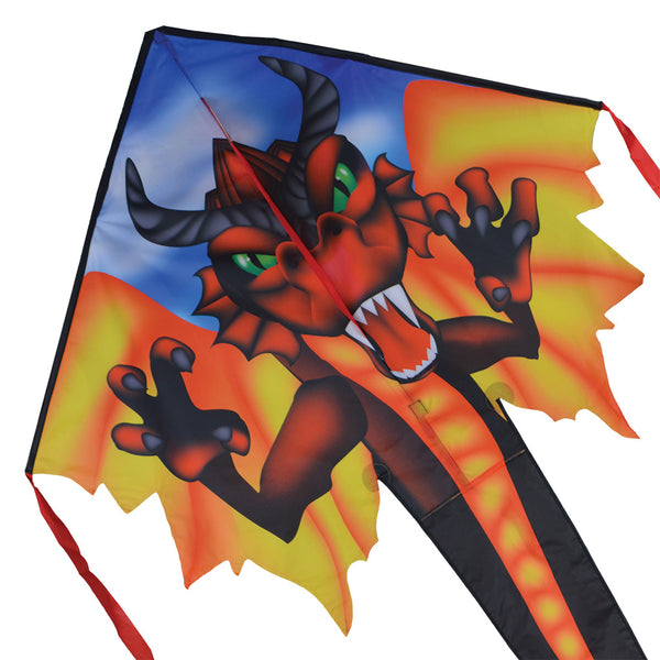 Large Easy Flyer Kite - Red Dragon with vibrant design, perfect for stable flying in winds from 5 to 18 mph.