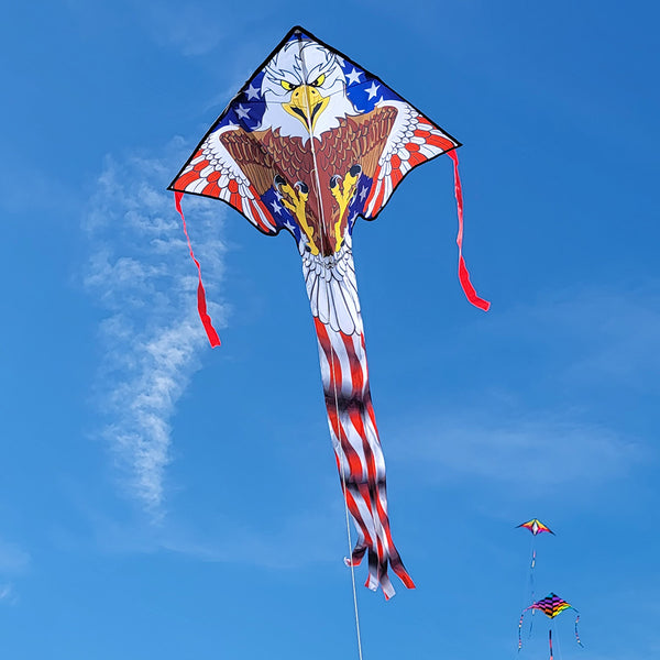Large Easy Flyer Kite - Patriotic Eagle with bold design, perfect for stable flying in winds from 5 to 18 mph.