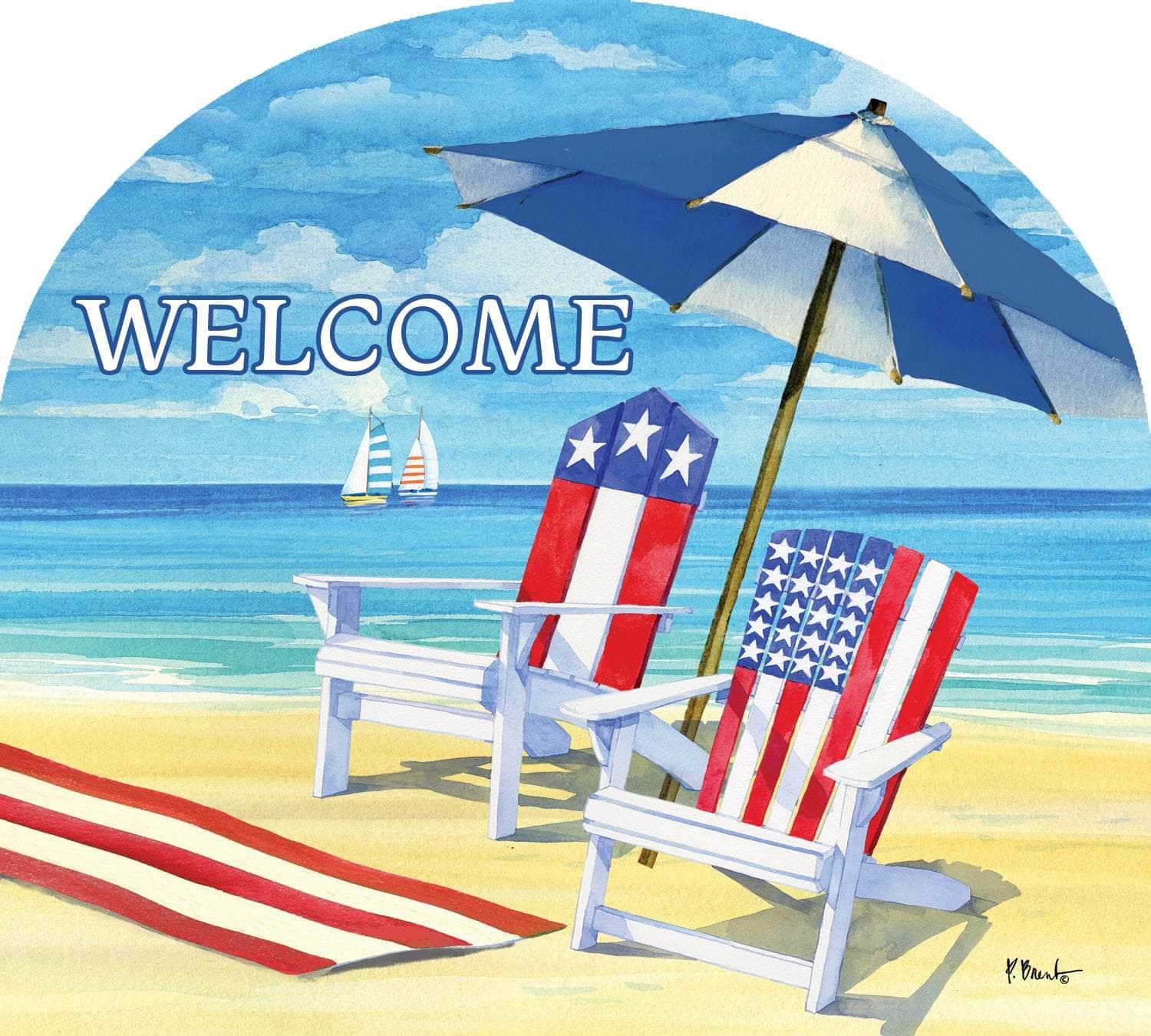 Patriotic Beach-Arbor Mate panel featuring a festive beach scene with patriotic accents, crafted from durable PVC to bring summer celebration to your outdoor decor.