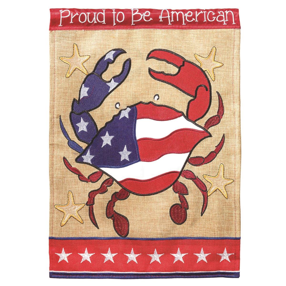 Proud American 29x42 Flag featuring double applique design, durable polyester, and vibrant embroidery for patriotic outdoor décor.