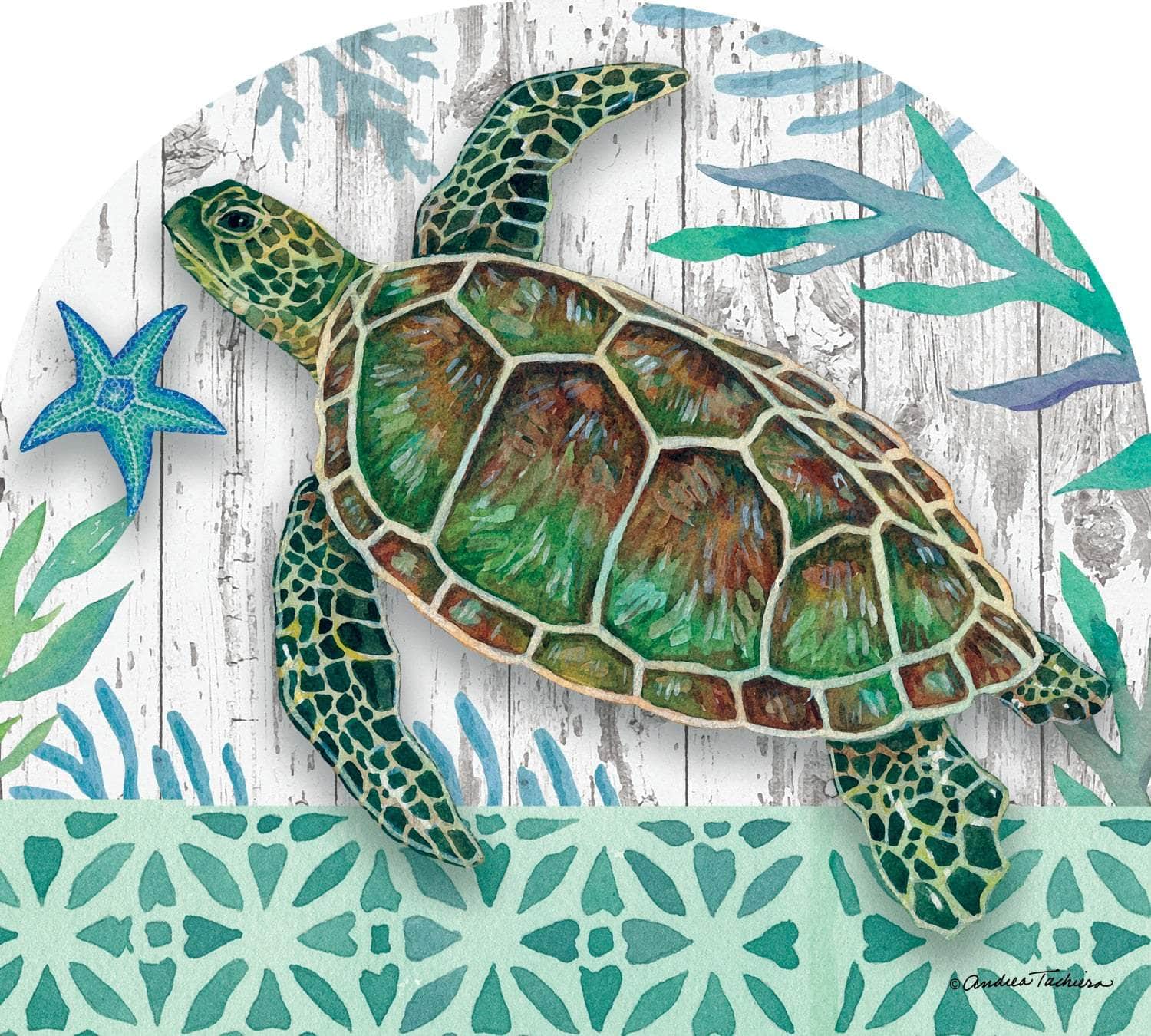 Sea Green Turtle-Arbor Mate panel featuring a graceful sea turtle and ocean waves, crafted from durable PVC to bring a peaceful, ocean-inspired beauty to your outdoor decor.