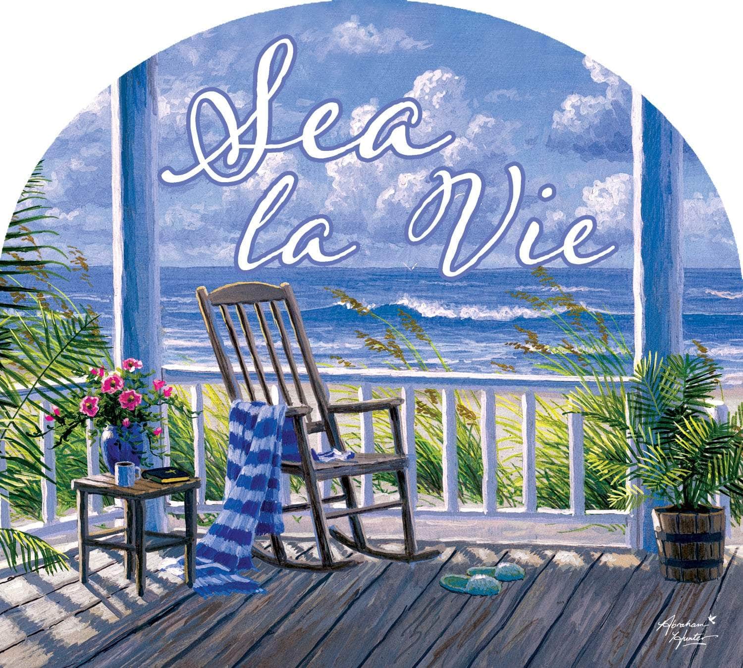 Sea La Vie-Arbor Mate panel featuring the phrase "Sea La Vie" and beach elements, crafted from durable PVC to bring fun and coastal elegance to your outdoor decor.