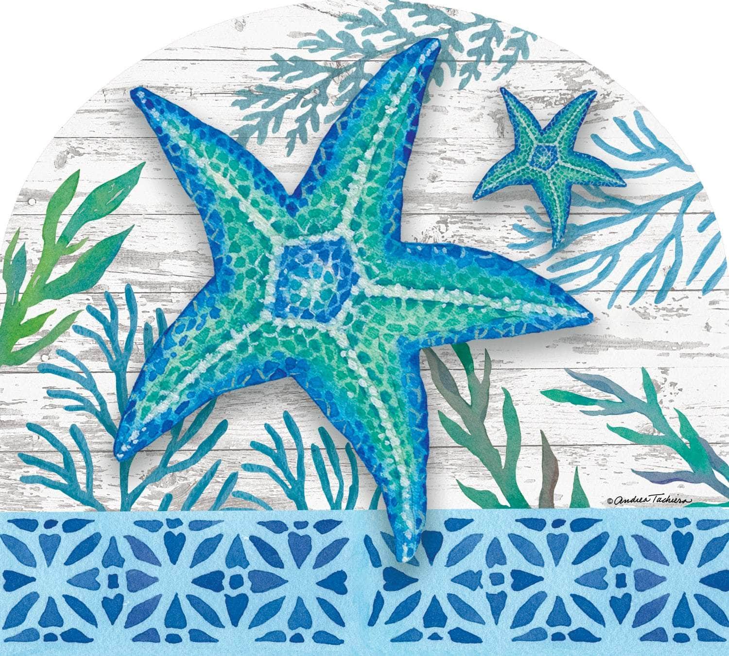 Teal Starfish-Arbor Mate panel featuring a teal starfish and ocean accents, crafted from durable PVC to bring beachy beauty and tranquility to your outdoor decor.