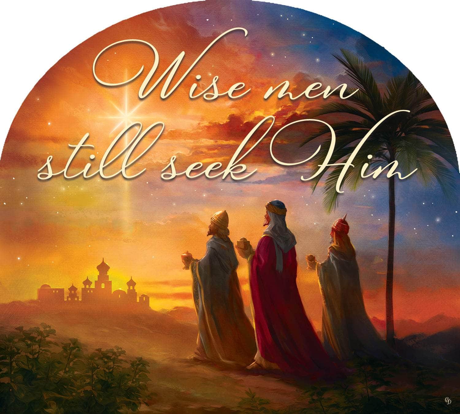 A PVC interchangeable Arbor Mate panel featuring the three wise men following the star, perfect for adding a meaningful and spiritual touch to your outdoor space during Christmas.