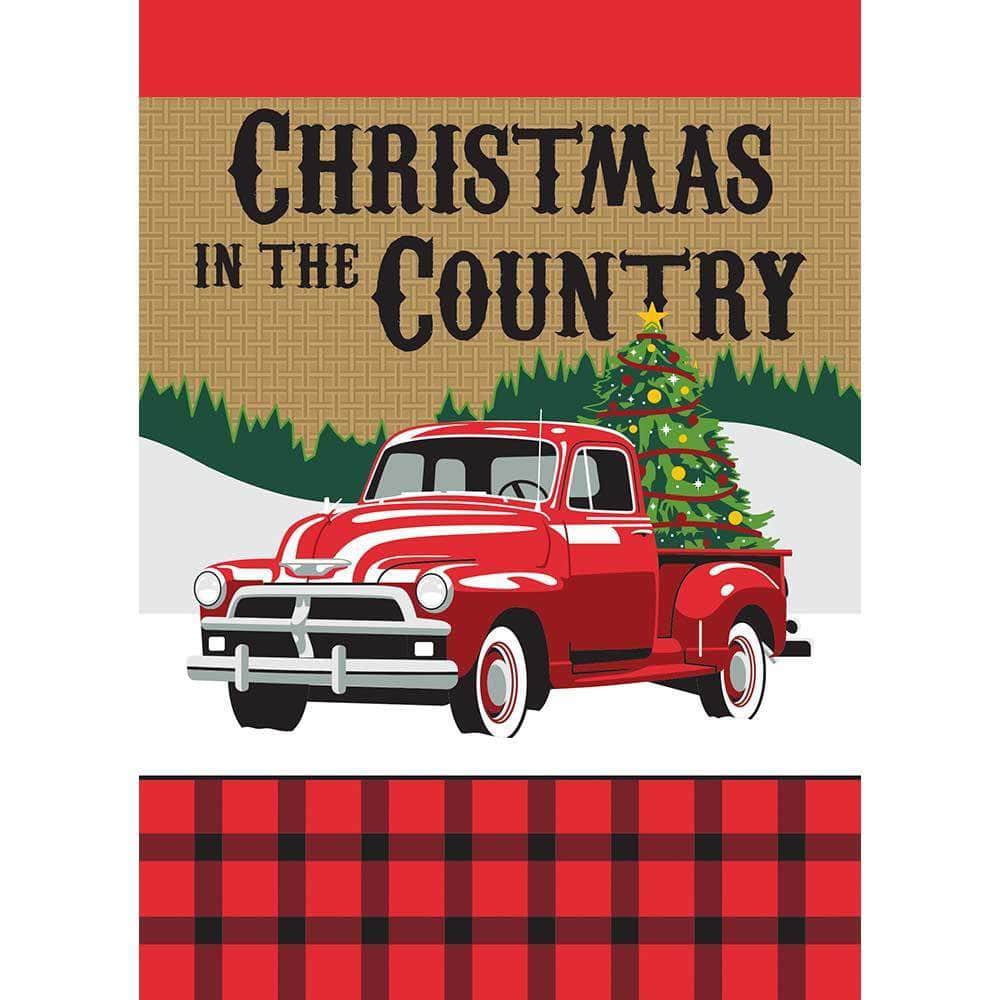 Christmas in the Country Garden Flag with double-thickness design, intricate applique stitching, and durable nylon construction for rustic holiday décor.