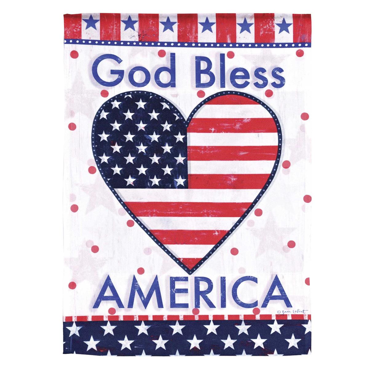God Bless America Heart patriotic printed garden flag, 13x18 inches, heart design, outdoor yard decor