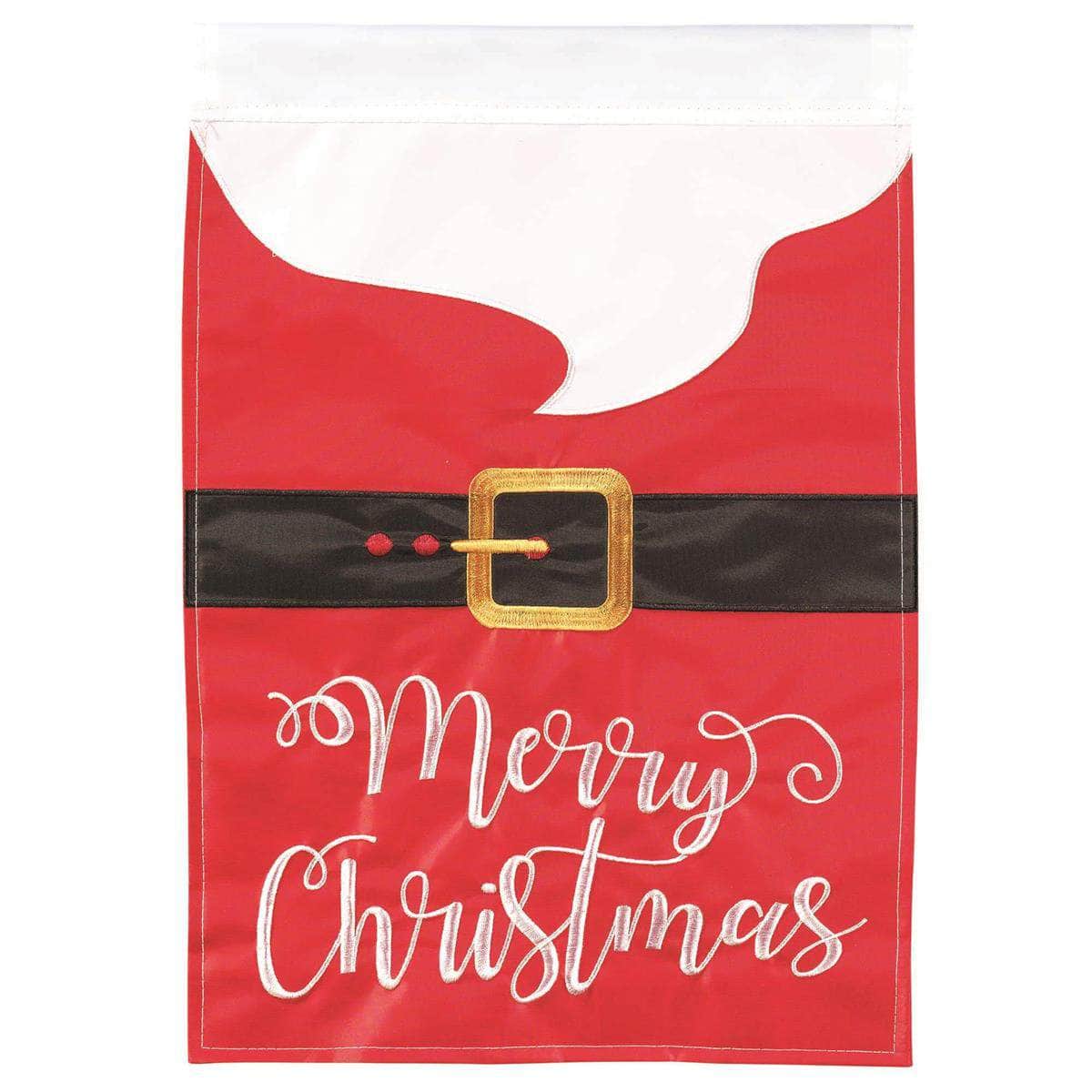 Merry Christmas Santa Buckle flag with festive design, intricate embroidery, and durable construction for Christmas outdoor decor.