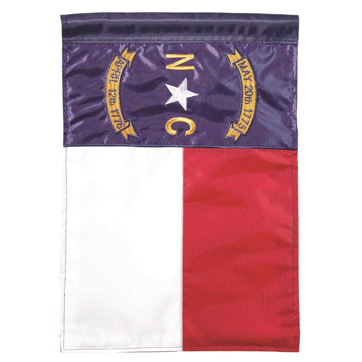North Carolina Star Garden Flag with double-thickness design, intricate applique stitching, and durable nylon construction for patriotic outdoor décor.