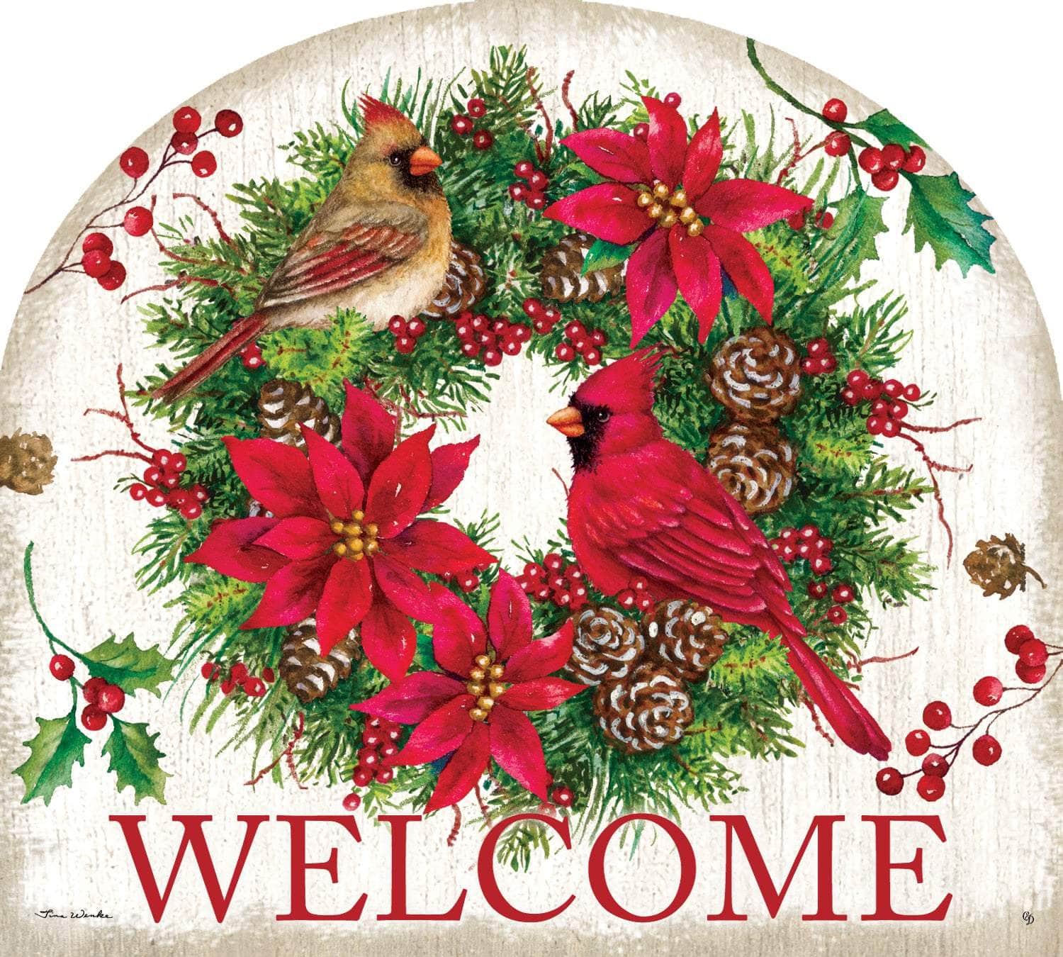 Cardinal Wreath Arbor Mate panel featuring a festive wreath with vibrant red cardinals, crafted from durable PVC to bring a touch of holiday cheer to your garden or outdoor space.