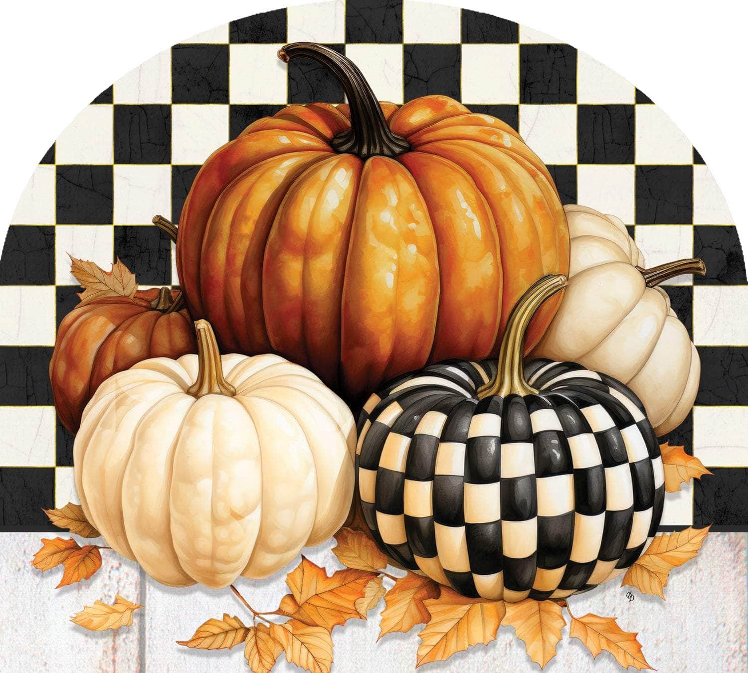 Checkered Pumpkin Arbor Mate panel featuring a pumpkin with a checkered design, crafted from durable PVC to bring fall charm and elegance to your garden or outdoor space.