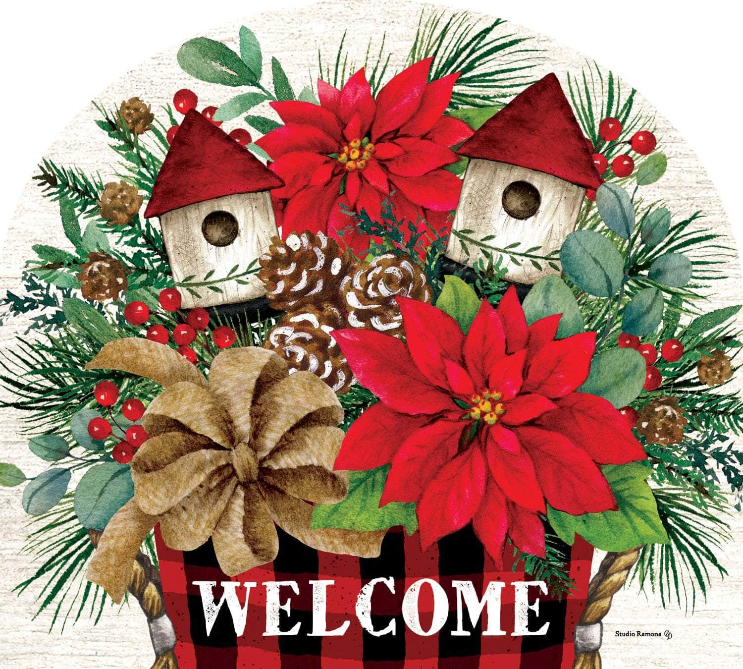 Christmas Arrangement Arbor Mate panel featuring poinsettias, holly, and ornaments, crafted from durable PVC to bring festive elegance to your garden or outdoor space.