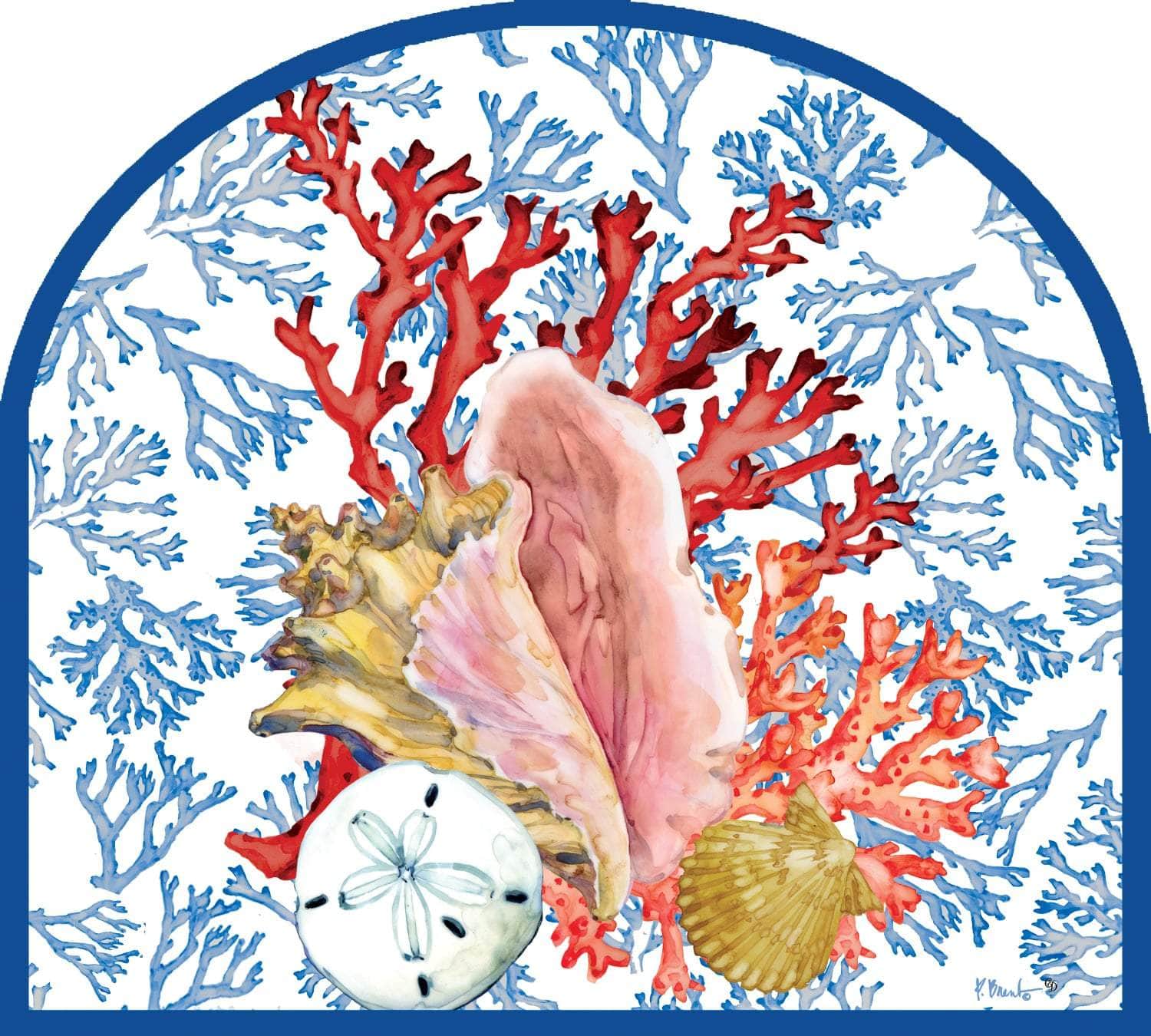 Conch & Coral Arbor Mate panel featuring a conch shell and coral design, crafted from durable PVC to bring a serene and coastal charm to your garden or outdoor space.