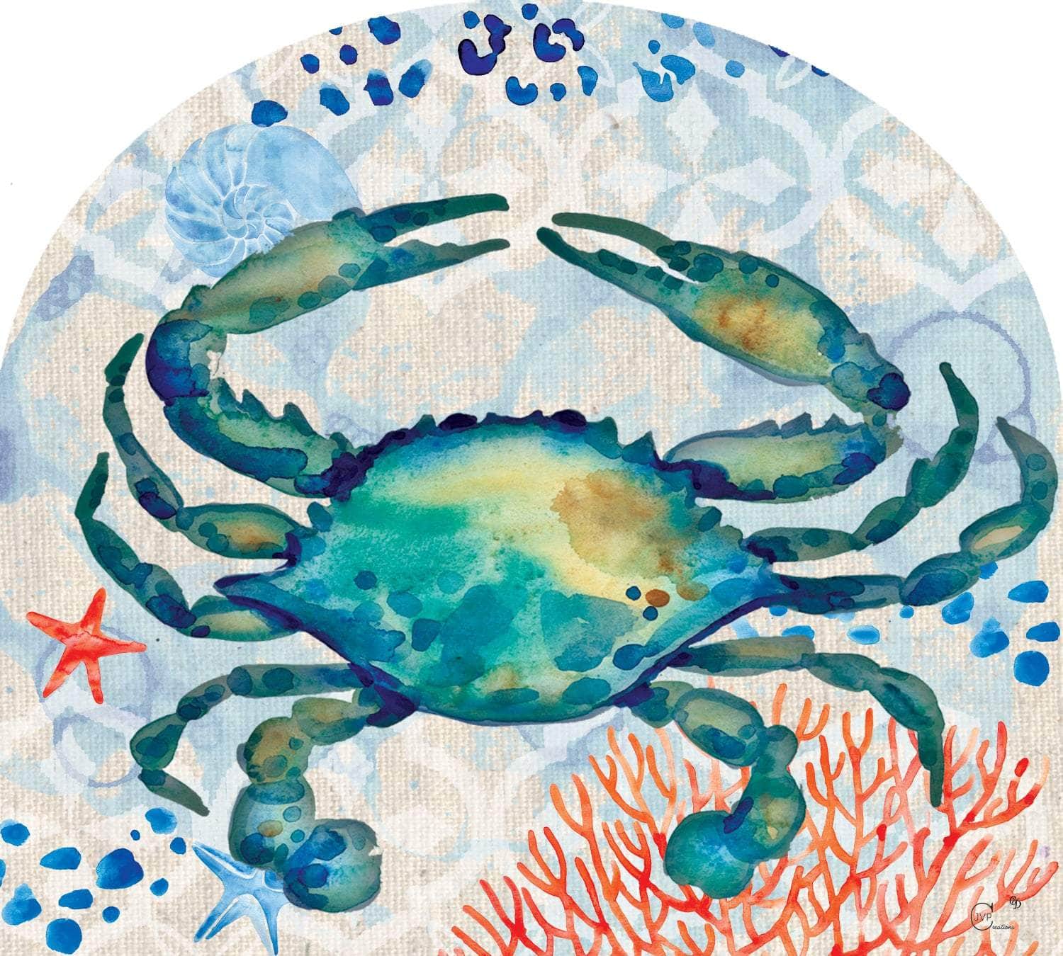 Crab and Coral Arbor Mate panel featuring a detailed crab and coral design, crafted from durable PVC to add coastal charm and color to your garden or front yard.