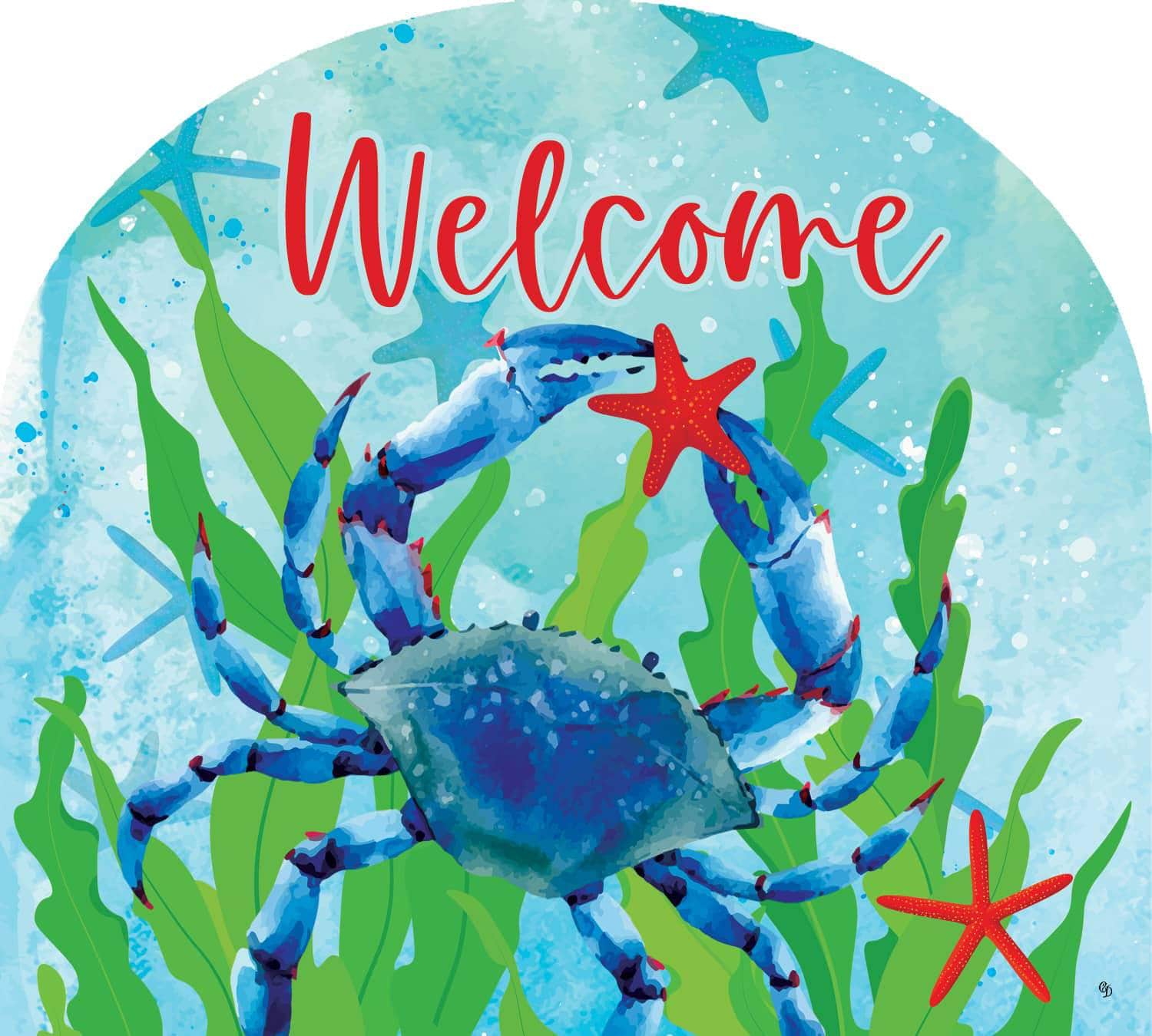 Crab & Starfish Arbor Mate panel featuring detailed crab and starfish design, crafted from durable PVC to bring a coastal charm and vibrant color to your garden or outdoor space.
