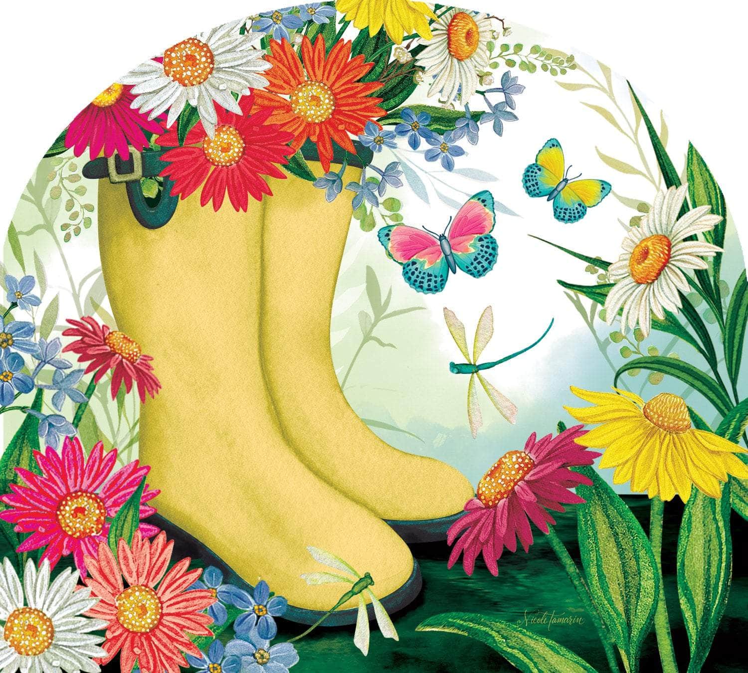 Daisy Boots Arbor Mate panel featuring vibrant daisy flowers and a playful boot design, crafted from durable PVC to add charm and elegance to your garden or front yard.