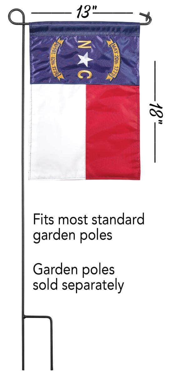 North Carolina Star Garden Flag with double-thickness design, intricate applique stitching, and durable nylon construction for patriotic outdoor décor.