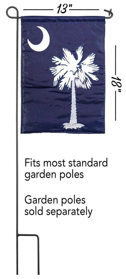 South Carolina State Garden Flag with double-thickness design, intricate applique stitching, and durable nylon construction for patriotic outdoor décor.