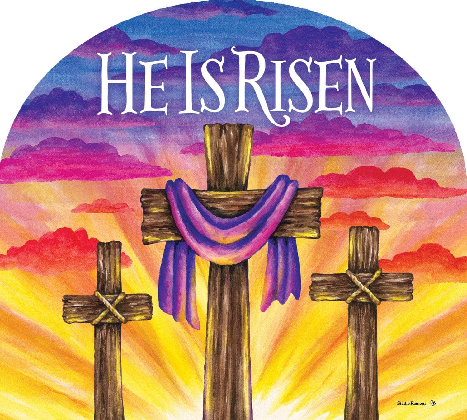 Easter Sunrise Arbor Mate panel featuring a serene sunrise and cross design, crafted from durable PVC to bring peace and beauty to your garden or outdoor space.