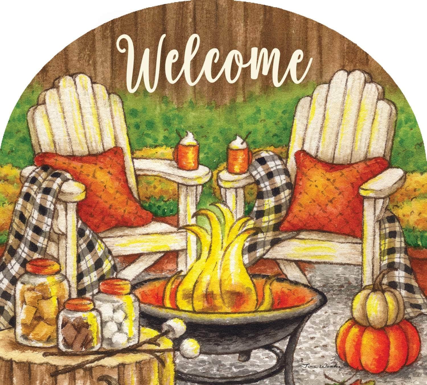 Fall Fire Pit Arbor Mate panel featuring a fire pit and autumn leaves, crafted from durable PVC to bring warmth and seasonal beauty to your garden or outdoor space.