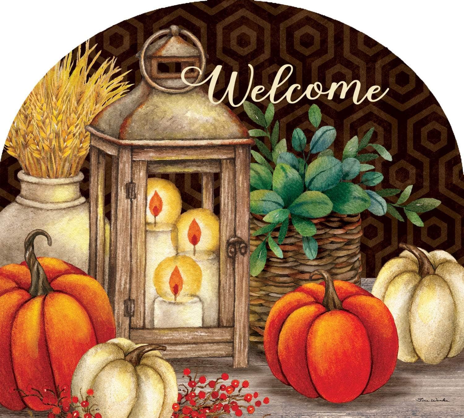 Fall Lantern Arbor Mate panel featuring a lantern design surrounded by colorful autumn leaves, crafted from durable PVC to bring autumn warmth to your garden or outdoor space.