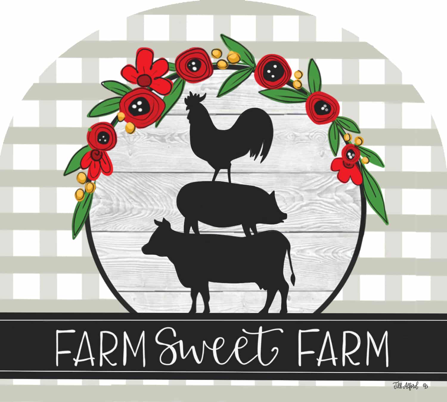 Farm Sweet Farm Arbor Mate panel featuring a rustic farm scene with a barn and flowers, crafted from durable PVC to bring countryside charm to your garden or outdoor space.