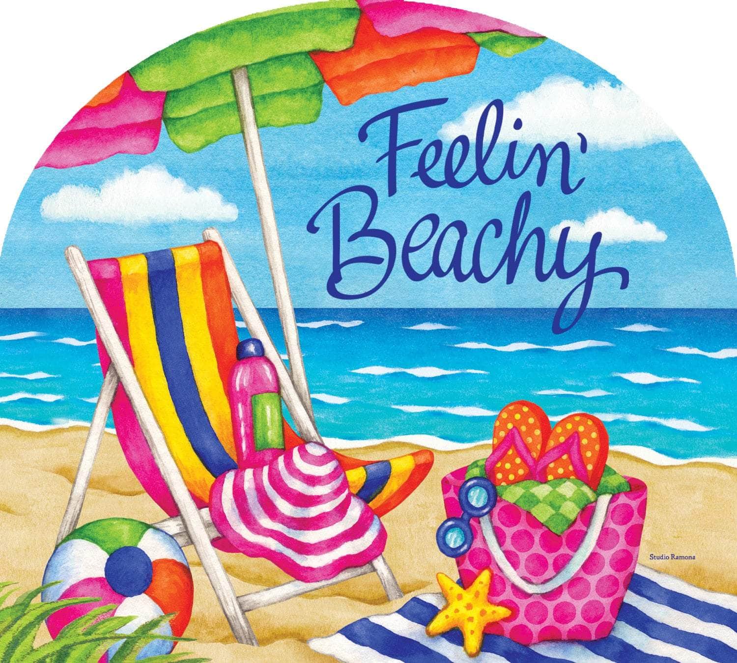 Feelin’ Beachy Arbor Mate panel featuring a fun beach design with seashells, flip-flops, and waves, crafted from durable PVC to bring coastal charm to your garden or outdoor space.